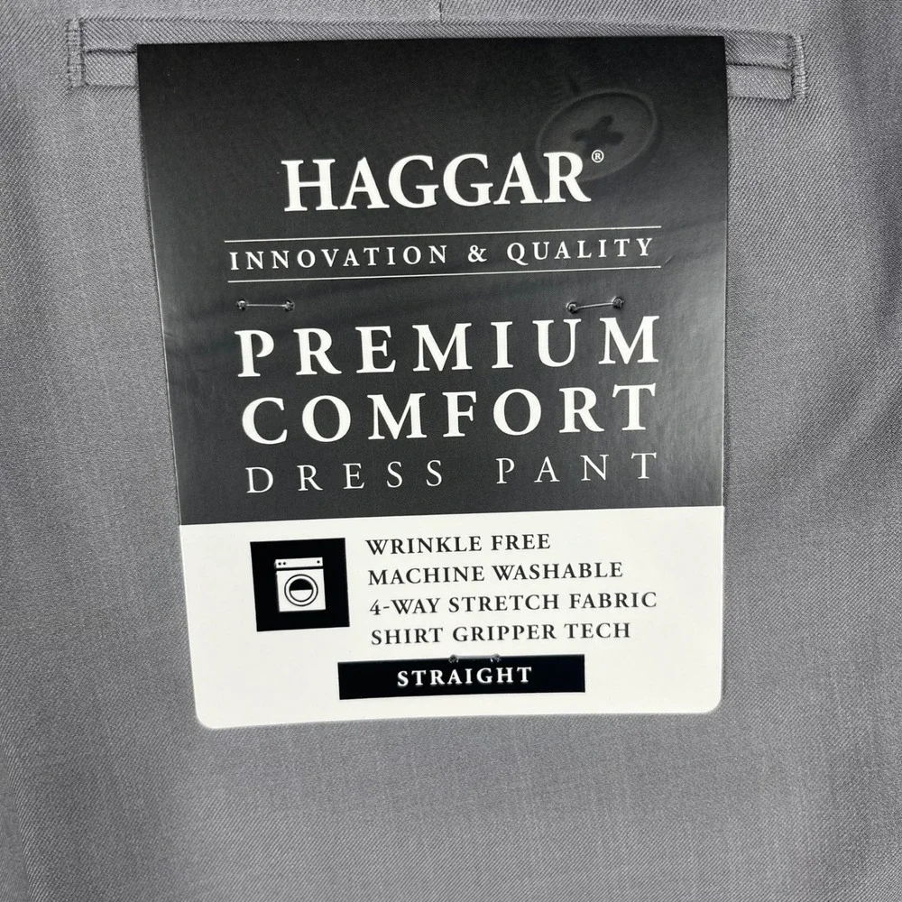 Haggar Premium Comfort Dress Pants Mens 40x29 Grey Straight Fit HD70652 NEW